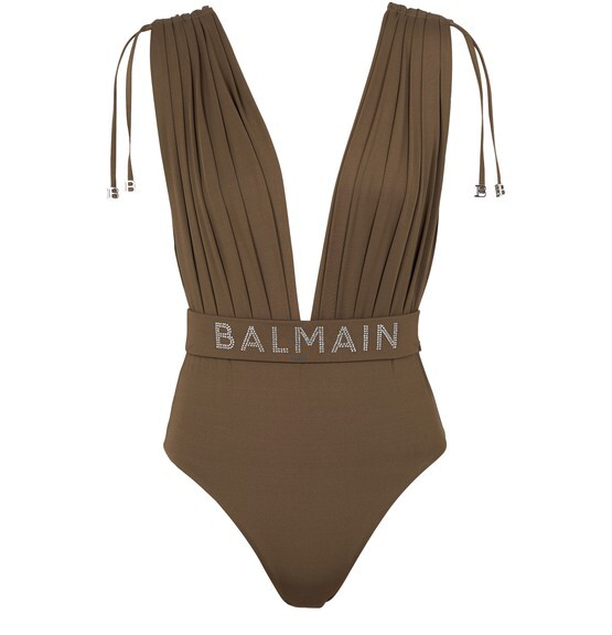

Драпированный купальник Balmain, темно-зеленый