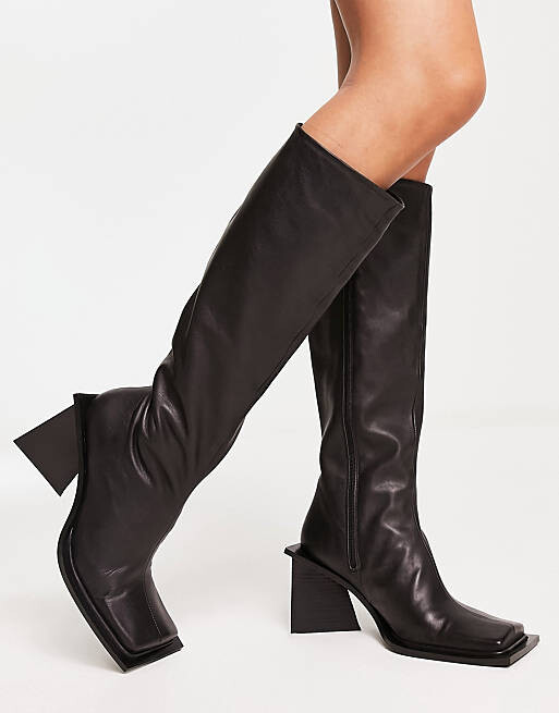 

Черные кожаные сапоги под колено премиум-класса Topshop Heather
