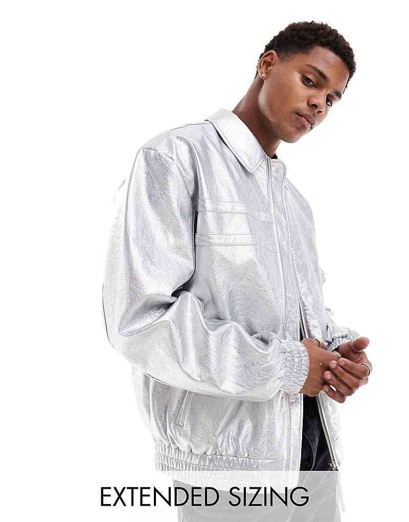 

Серебряная куртка Харрингтон оверсайз из искусственной кожи ASOS DESIGN