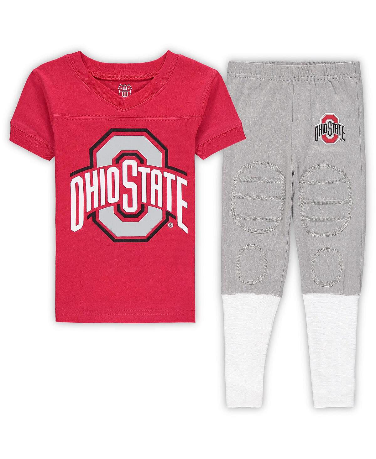 Комплект для сна с футболкой и брюками Scarlet Ohio State Buckeyes Football Player для мальчиков и девочек дошкольного возраста с v-образным вырезом Wes & Willy