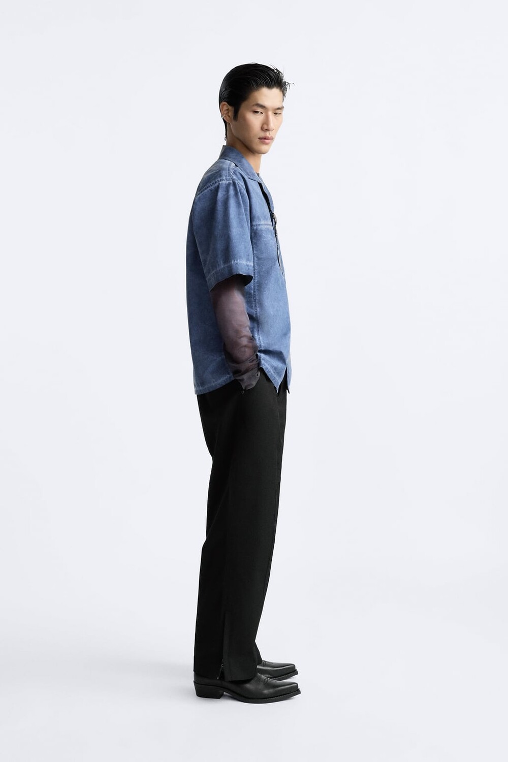 

Кожаные ковбойские сапоги ZARA, черный