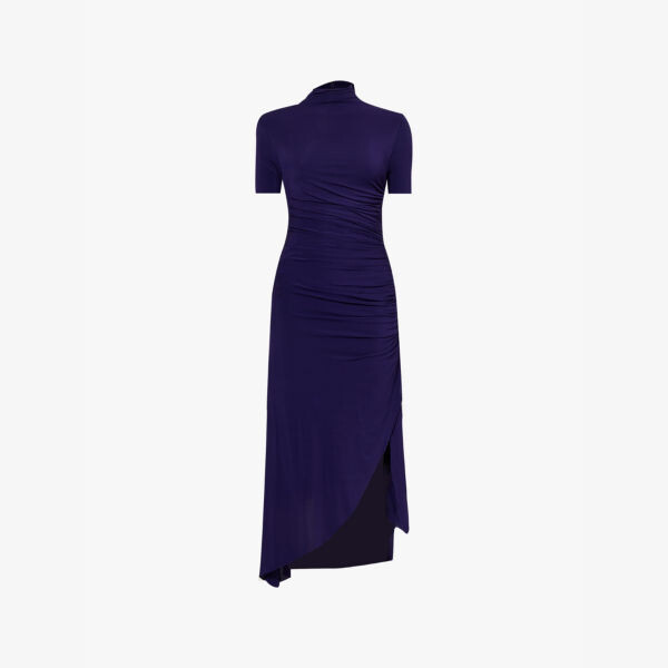 

Платье миди из эластичной ткани с высоким воротом и сборками Alaia, фиолетовый