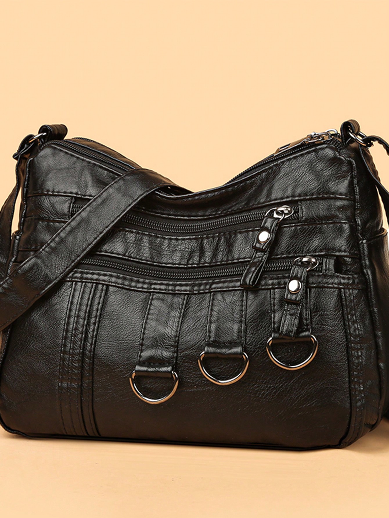 Женская водонепроницаемая сумка с железным кольцом из искусственной кожи с заклепками, черный