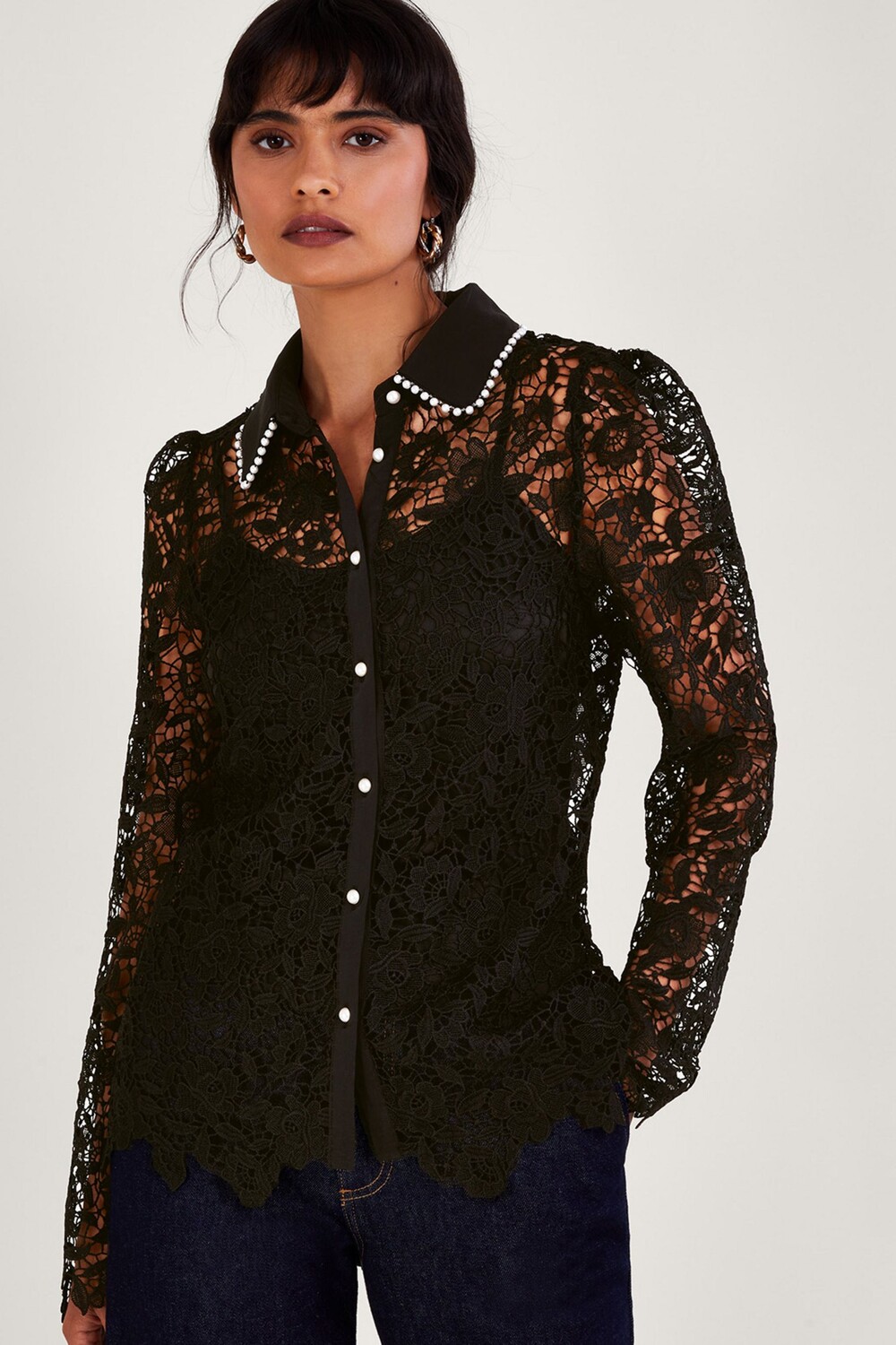 

Блузка Black Rose с кружевом Monsoon, черный