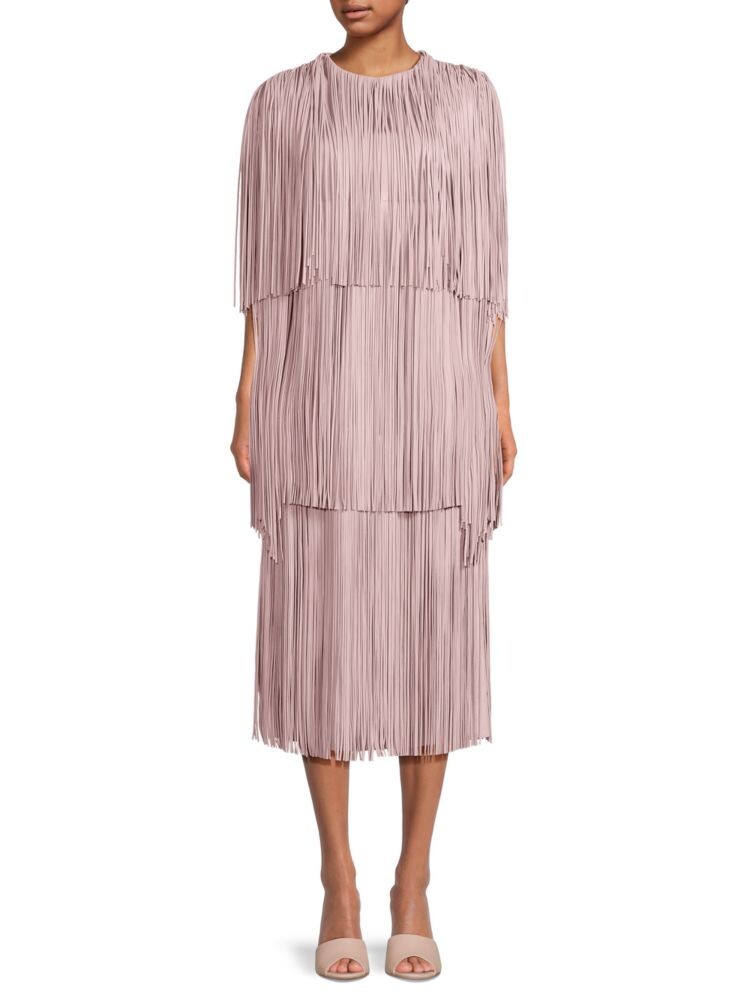 

Многоярусное кожаное платье с бахромой Valentino, сирень