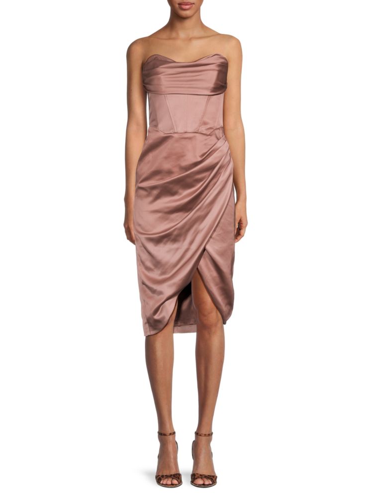 Атласное корсетное платье без бретелек Jamila Bardot, цвет Latte