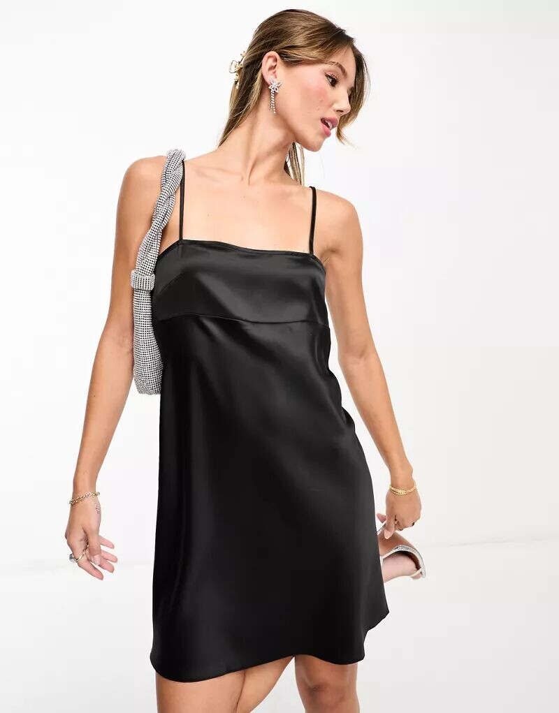 

Черное атласное платье-сарафан Miss Selfridge с отстрочкой