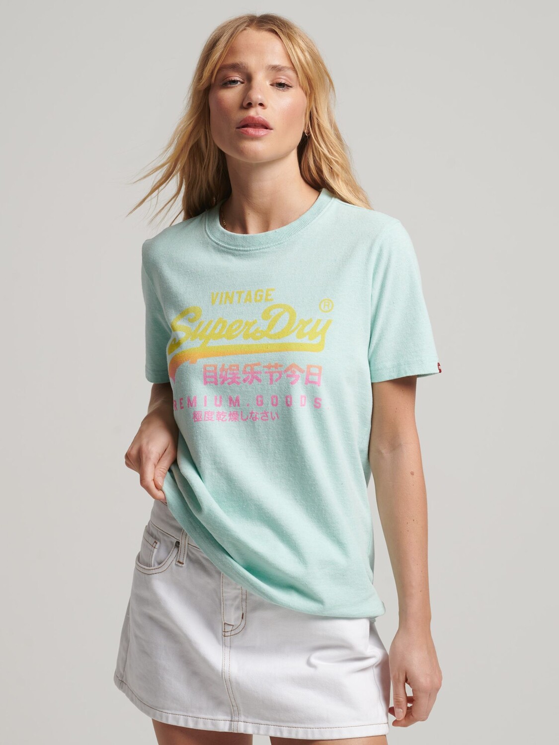 

Футболка Superdry Vintage Logo Premium Faded, цвет селадоновый меланжевый