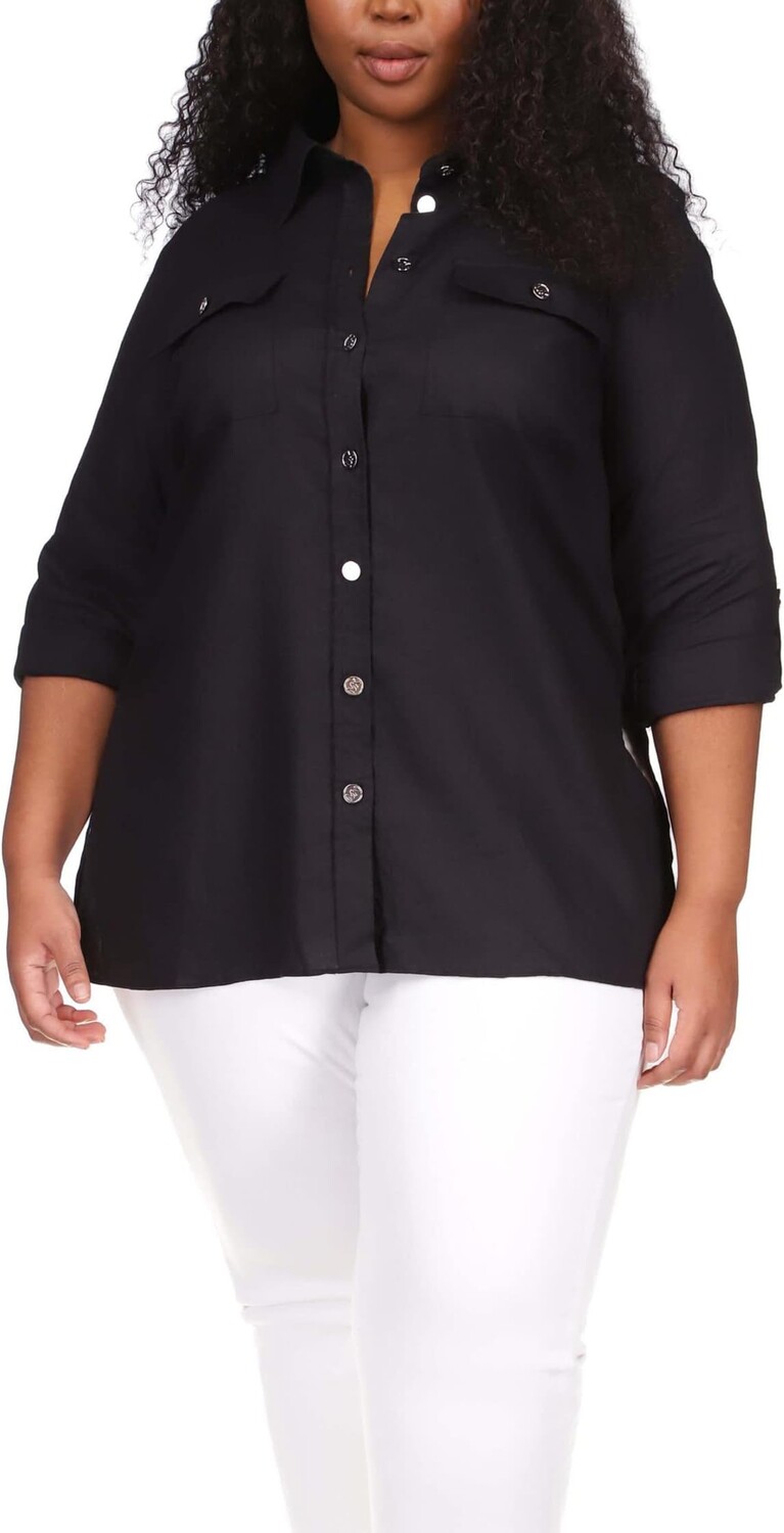 

Рубашка Plus Size Linen Slub Tunic MICHAEL Michael Kors, черный