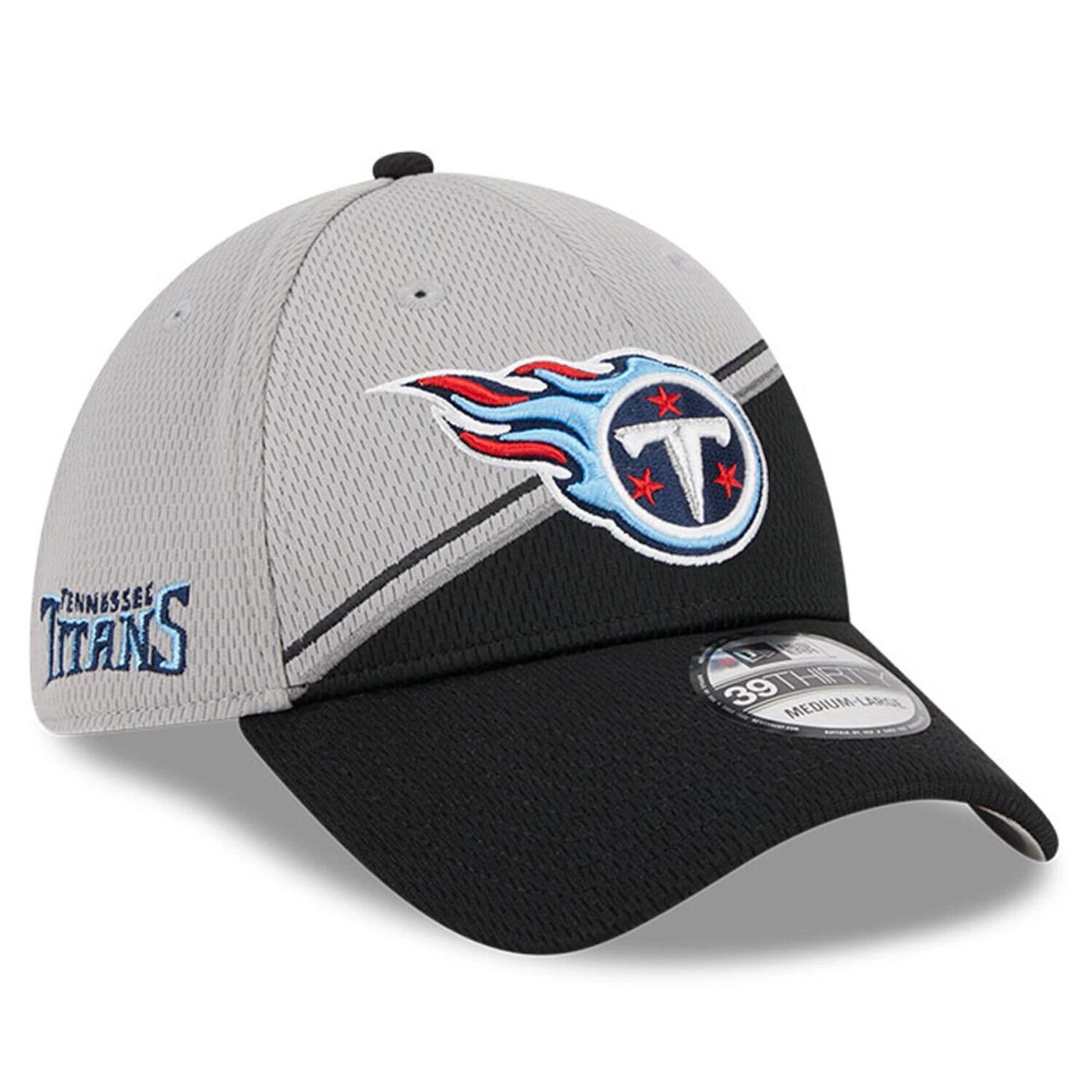

Мужская кепка New Era серо-черная Tennessee Titans 2023 Sideline 39THIRTY Flex Hat