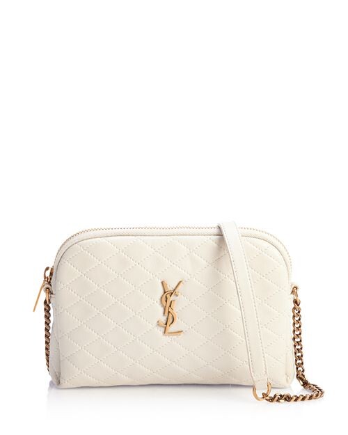 

Стеганая кожаная сумка через плечо Gaby Saint Laurent, цвет Ivory/Cream