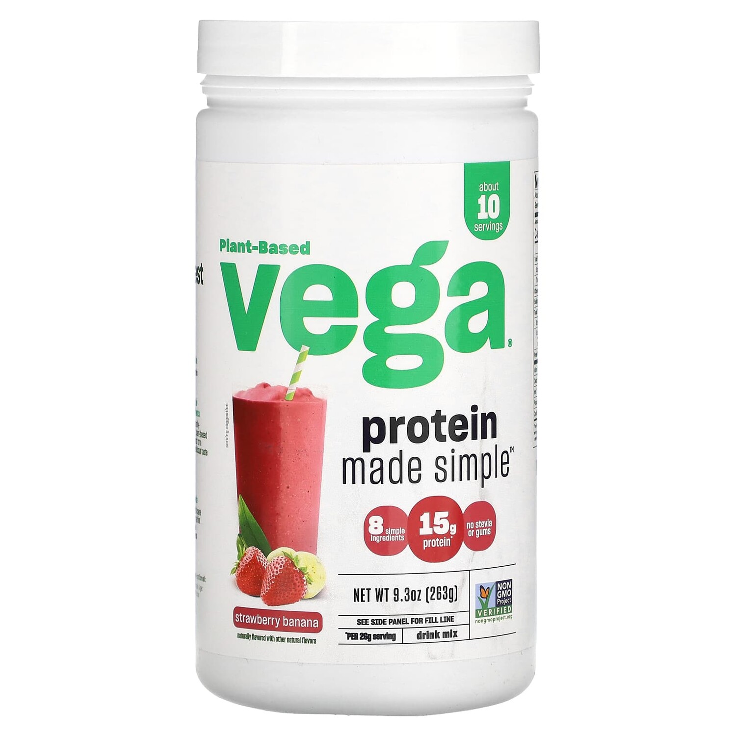 

Plant-Based Protein Made Simple, клубника и банан, 263 г (9,3 унции), Vega