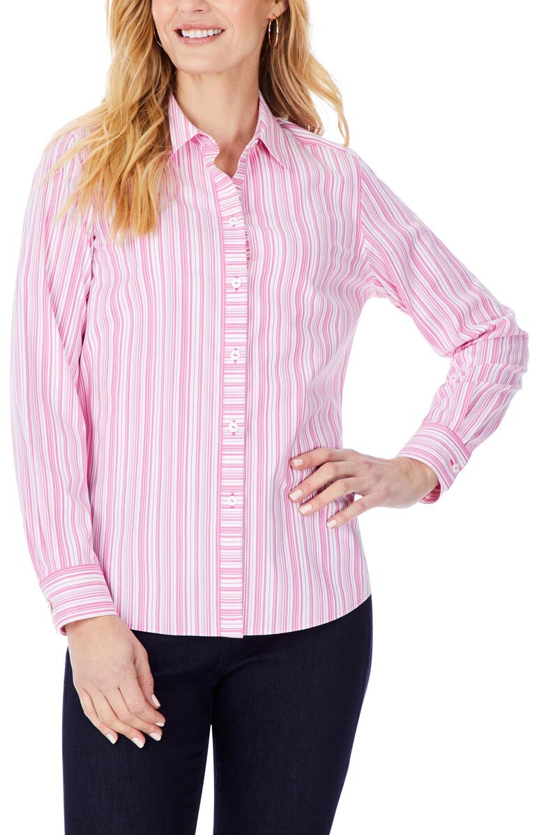 

Рубашка Ava Stripe Non-Iron на пуговицах FOXCROFT, пурпурный
