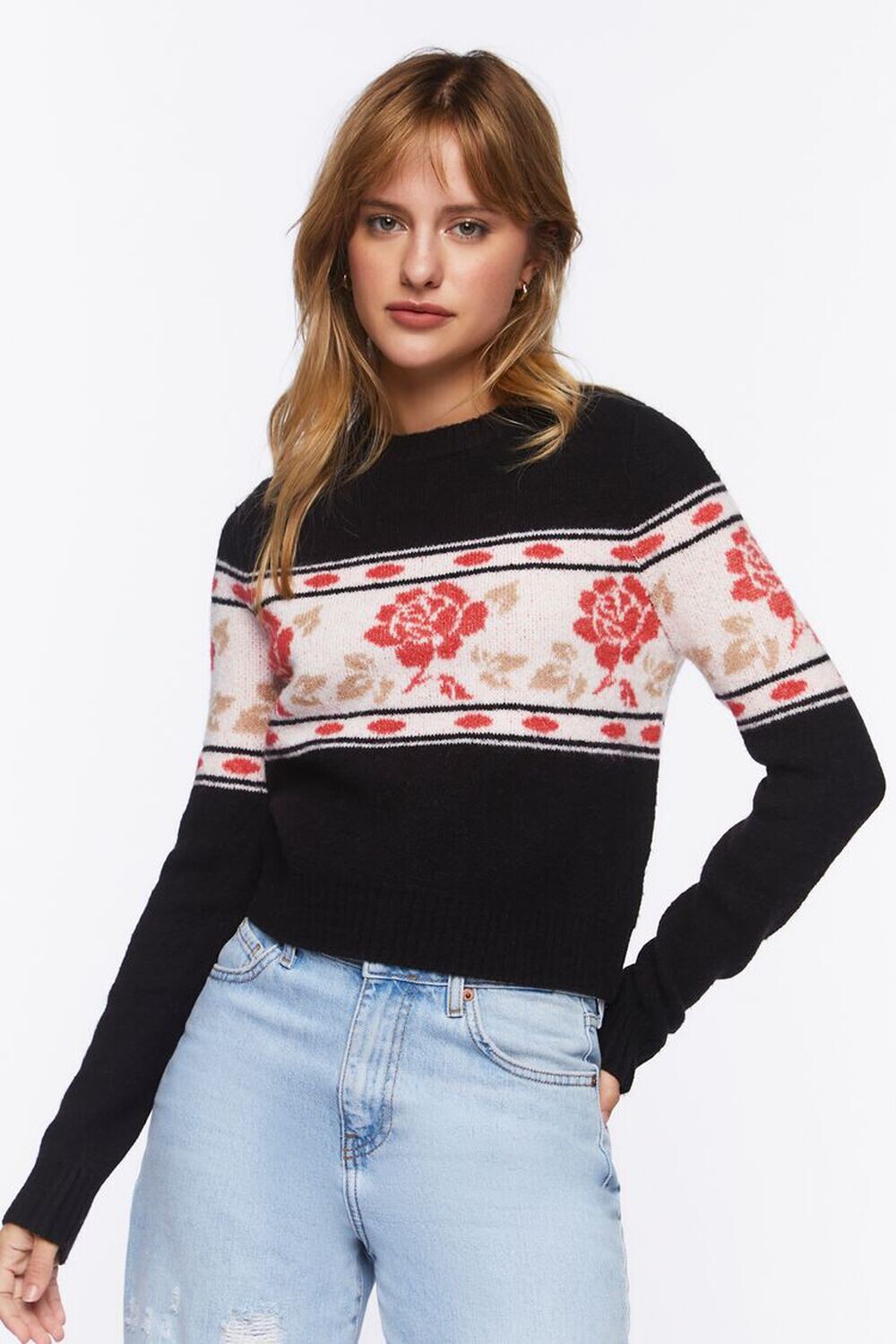 

Свитер с принтом роз Forever 21, черный