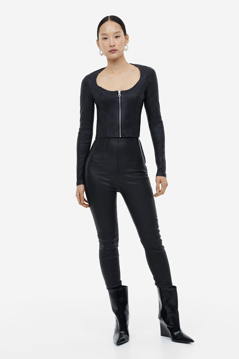 

Кожаный топ на молнии спереди H&M, черный