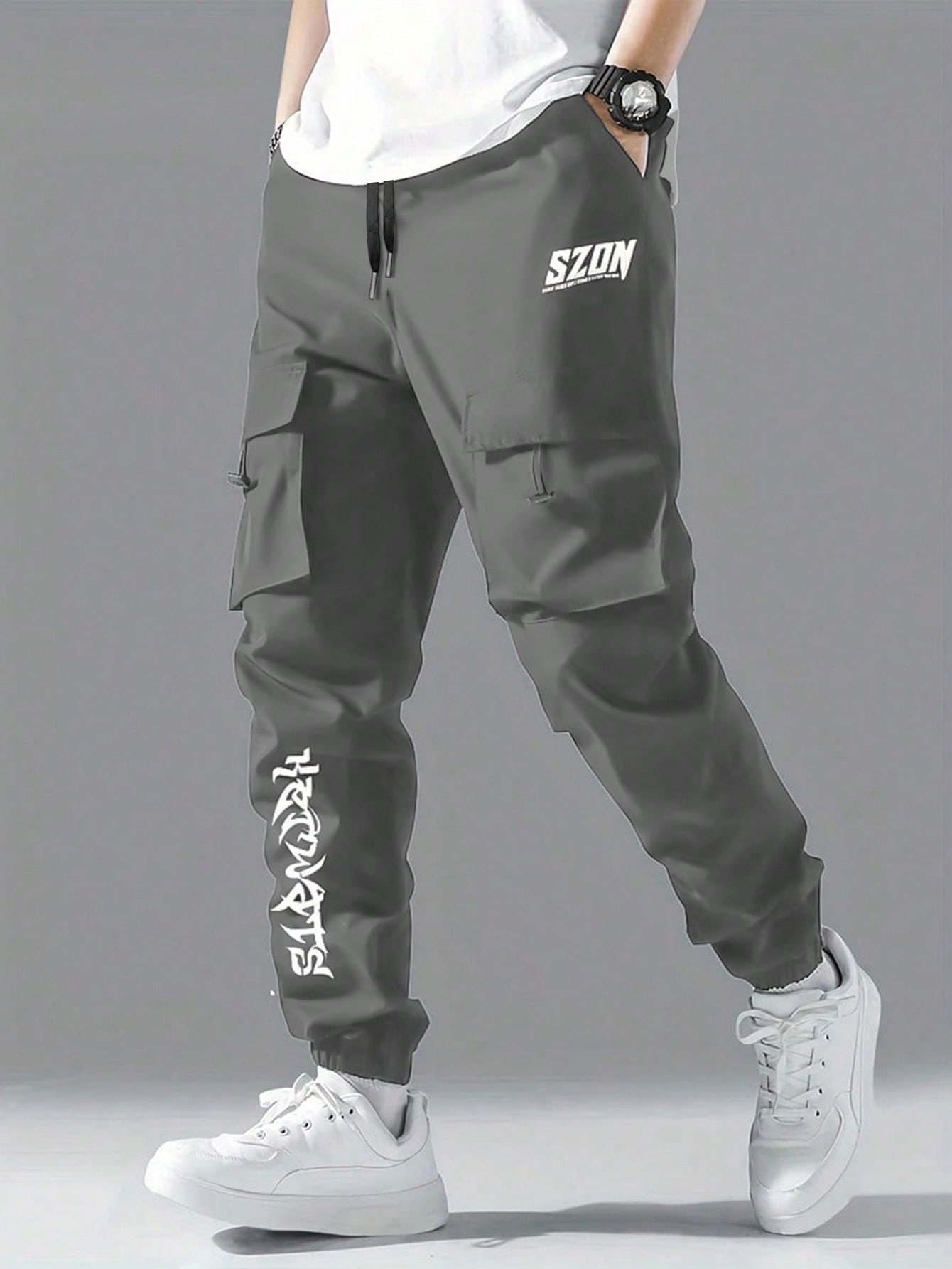 Мужские брюки-карго для бега с буквенным принтом, серый