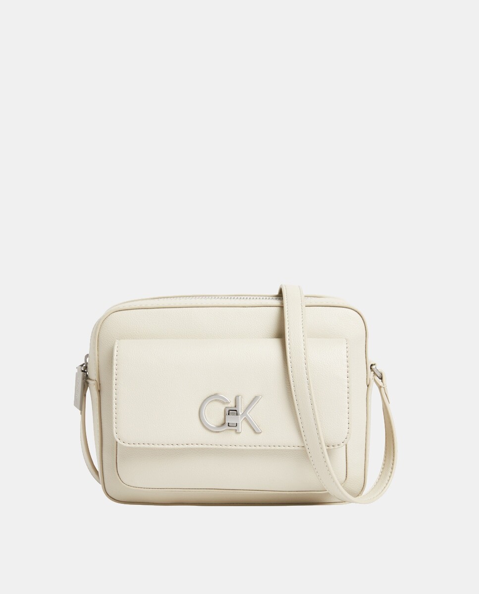 

Бежевая сумка через плечо с золотым логотипом Calvin Klein, бежевый