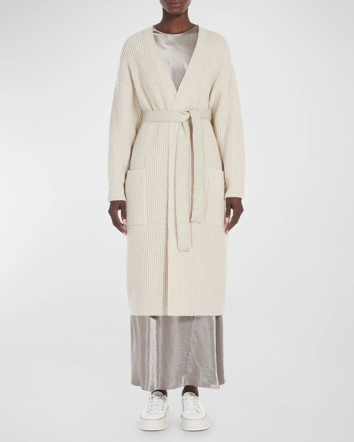 

Пальто Emblema в рубчик с запахом спереди Max Mara Leisure, бежевый