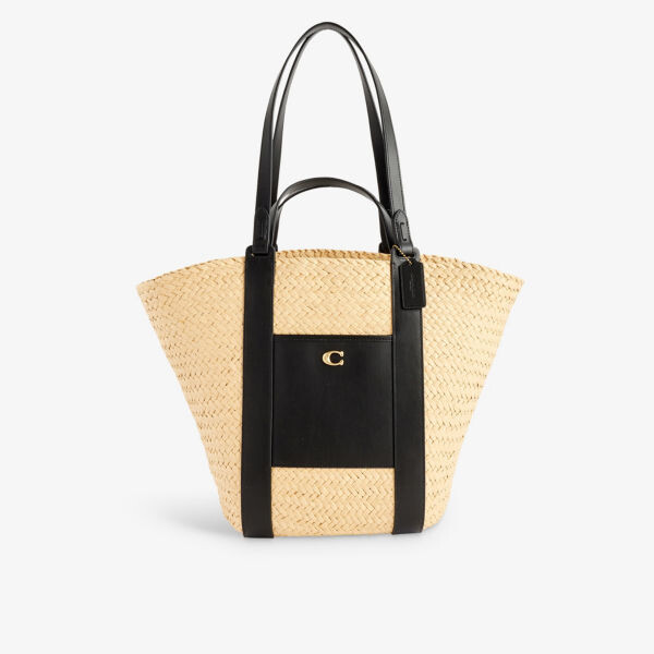 

Сумка-тоут из соломы и кожи с логотипом Coach, цвет b4/natural