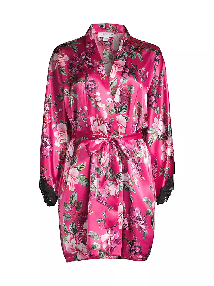 Атласный халат Felicity с цветочным принтом In Bloom, цвет fresh raspberry