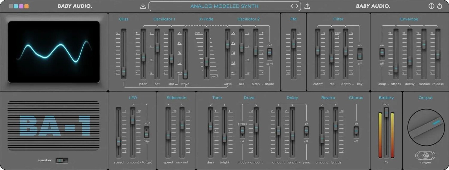 

Плагин виртуального аналогового синтезатора Baby Audio BA-1