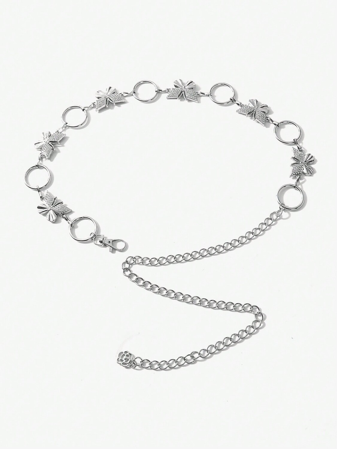 

SHEIN ICON Серебряная поясная цепочка со стразами в форме бабочки, серебро