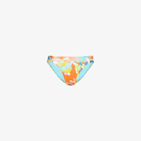 

Плавки бикини с высоким вырезом и принтом, со сборками по бокам Seafolly, бирюзовый