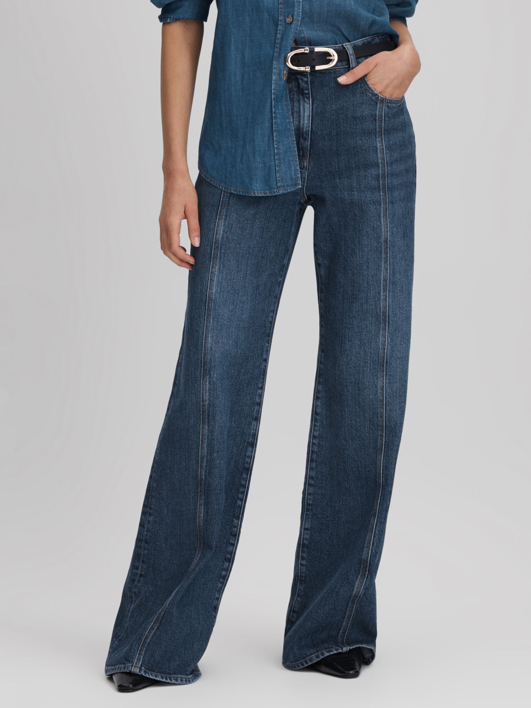 Расклешенные джинсы Juniper Reiss, средний синий стеганая куртка средней длины topshop с расклешенным краем и капюшоном