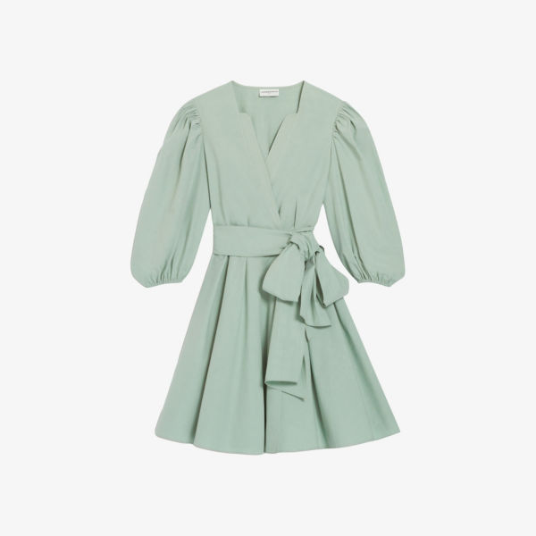 цена Хлопковое мини-платье с запахом спереди и объемными рукавами Claudie Pierlot, цвет verts