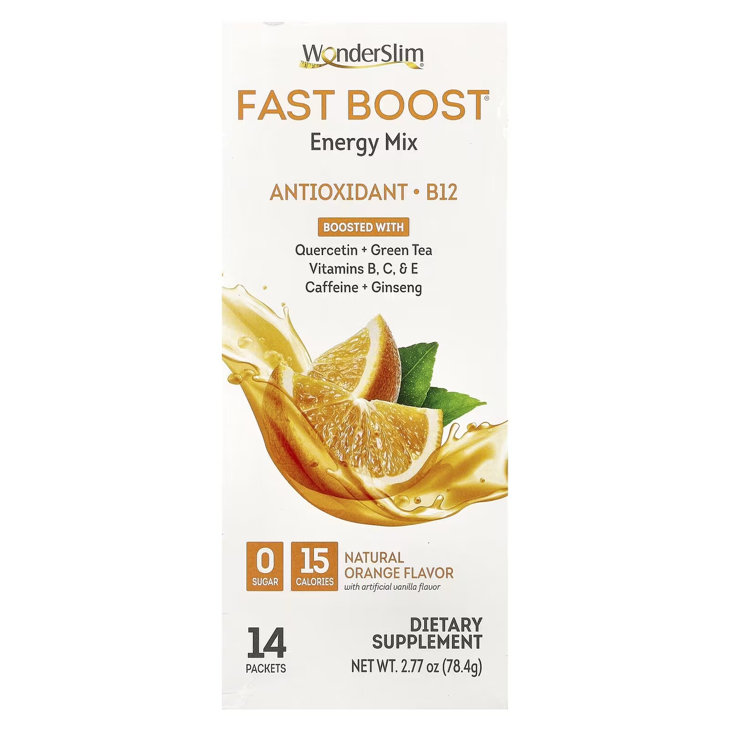 

Пищевая добавка WonderSlim Fast Boost Energy Mix натуральный апельсин, 14 пакетов по 5,6 г