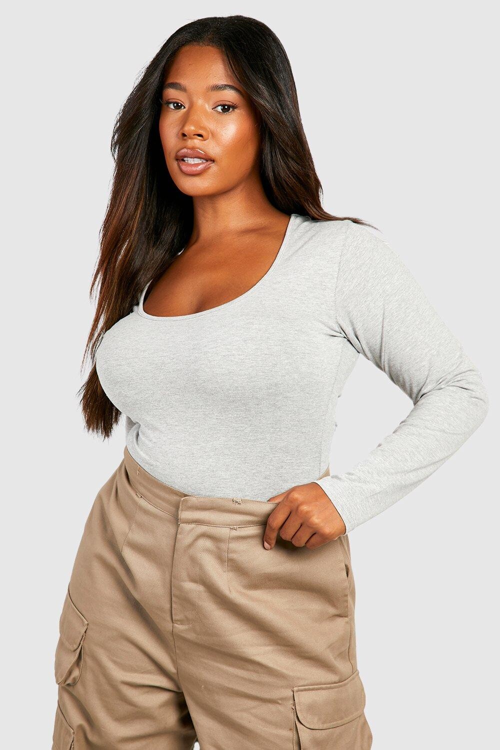

Боди из хлопкового вырезания plus Boohoo, серый