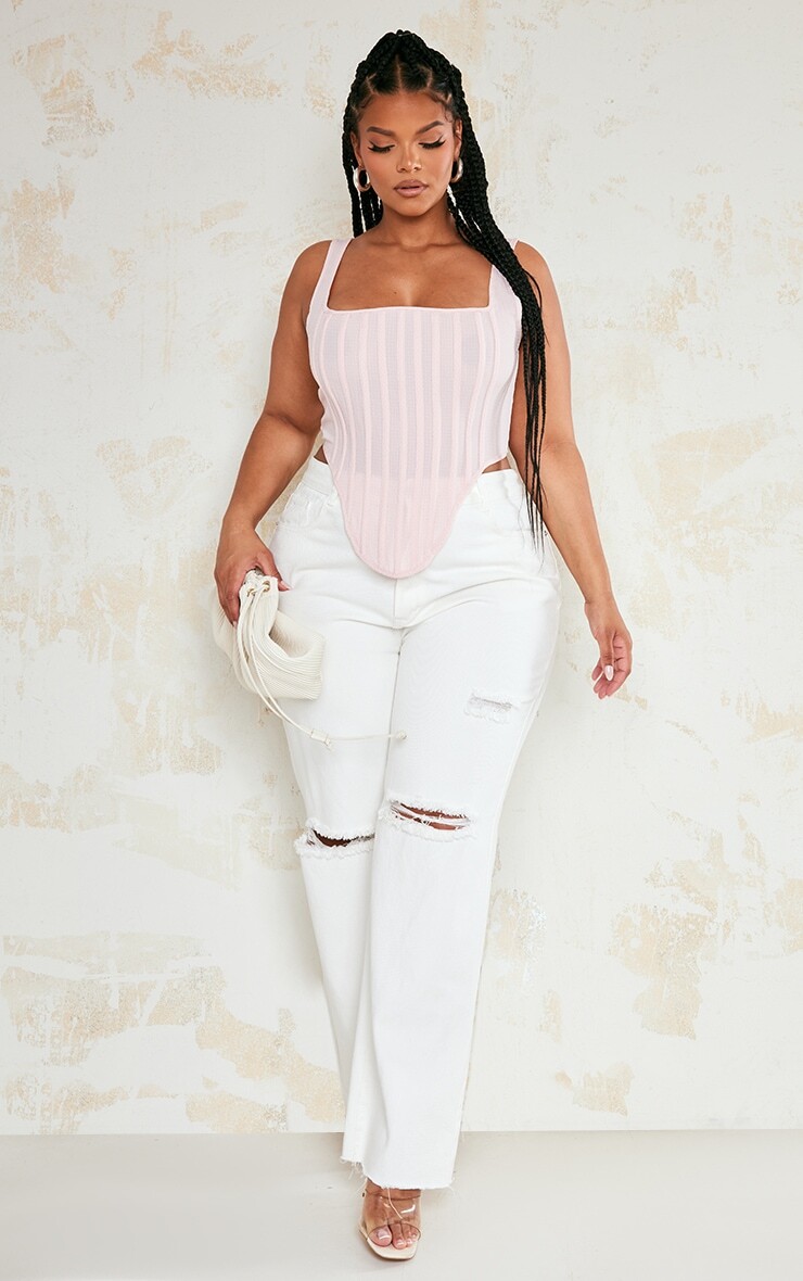 

PrettyLittleThing Текстурный корсетный топ на косточке Plus пыльно-розового цвета