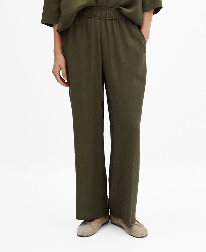 

Женские струящиеся брюки с эластичной резинкой на талии MANGO, цвет Khaki