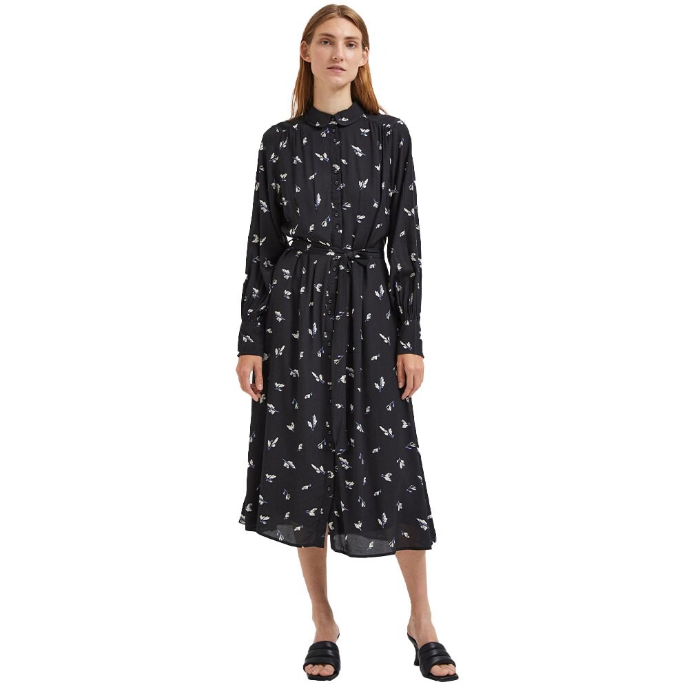 

Платье миди Selected Walda Aop Long Sleeve, черный