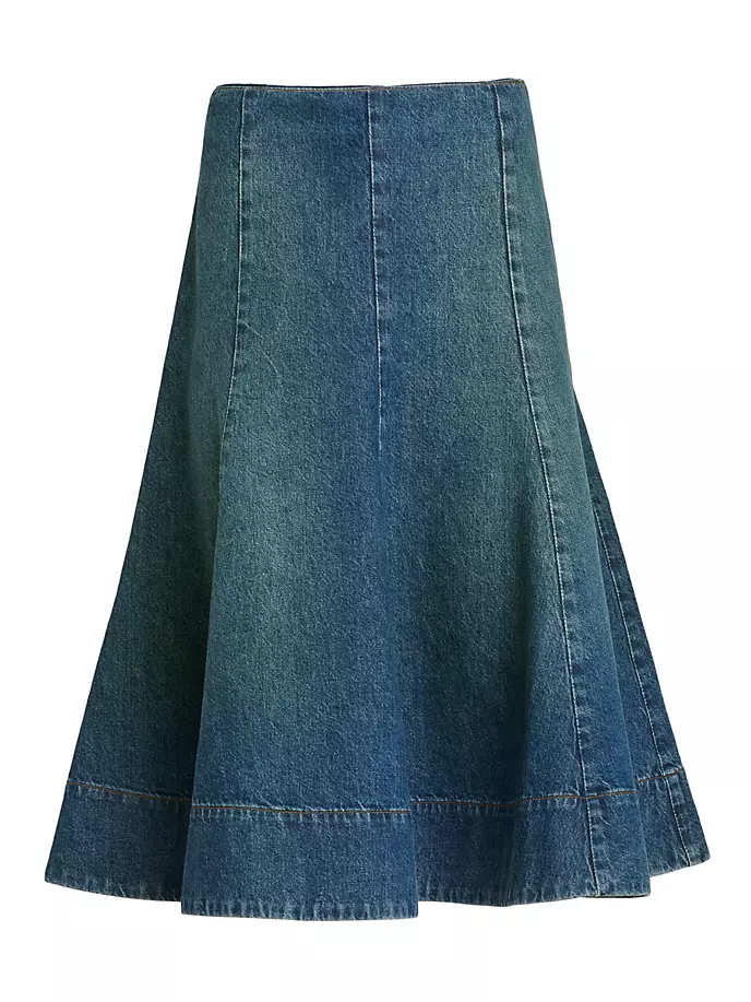 цена Расклешенная джинсовая юбка миди Lennox Khaite, цвет archer