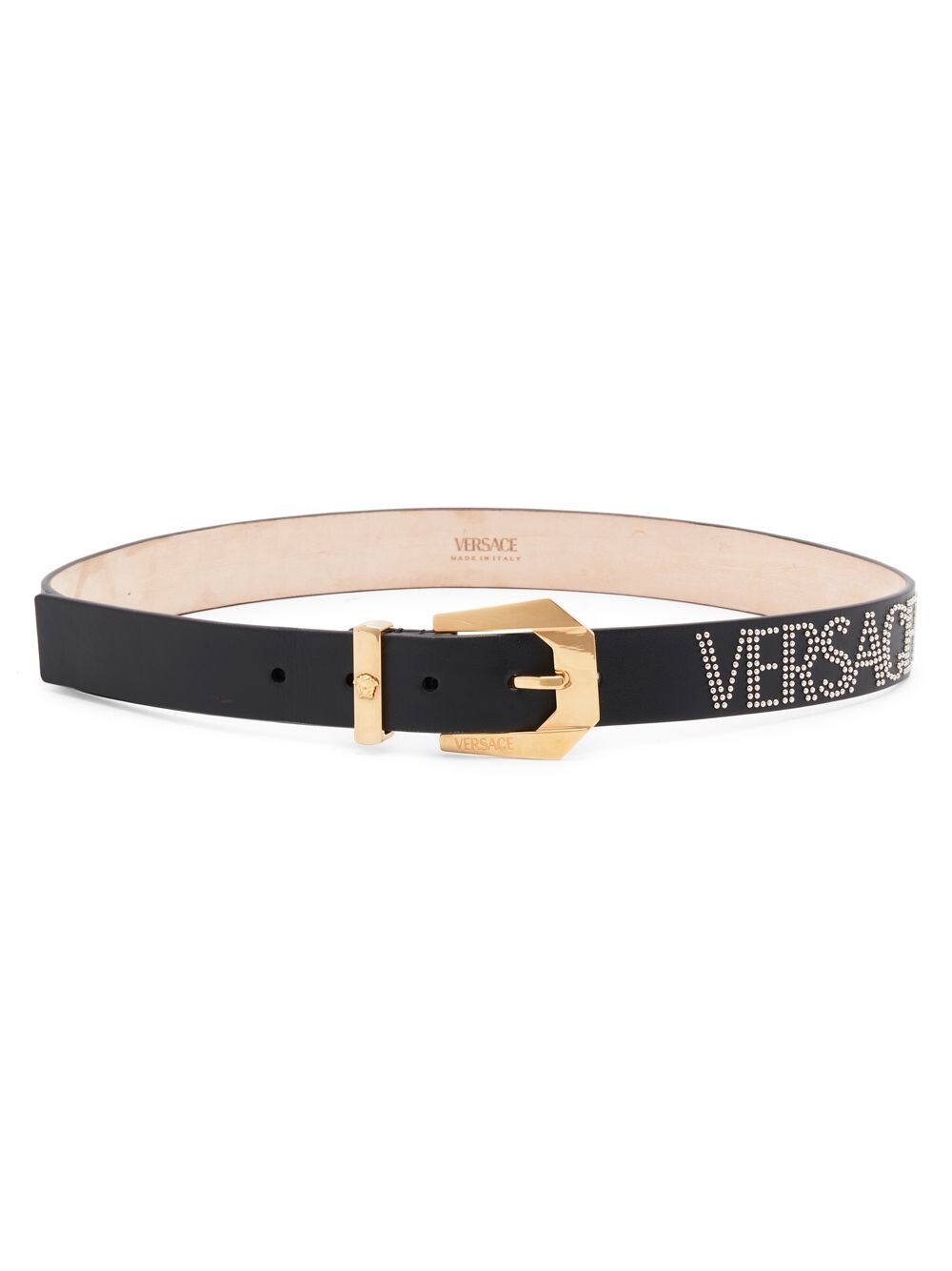 

Кожаный ремень с заклепками и логотипом Versace, черный