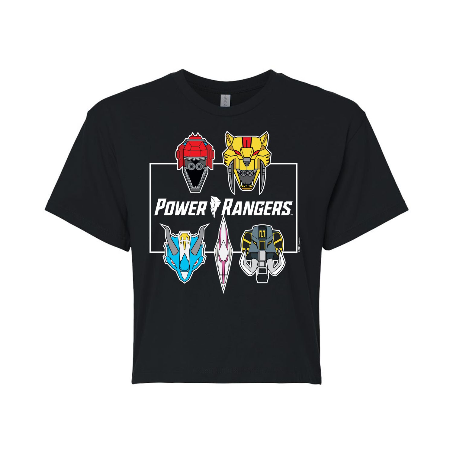 Укороченная футболка с рисунком Power Rangers Zord Faces для юниоров Licensed Character, черный
