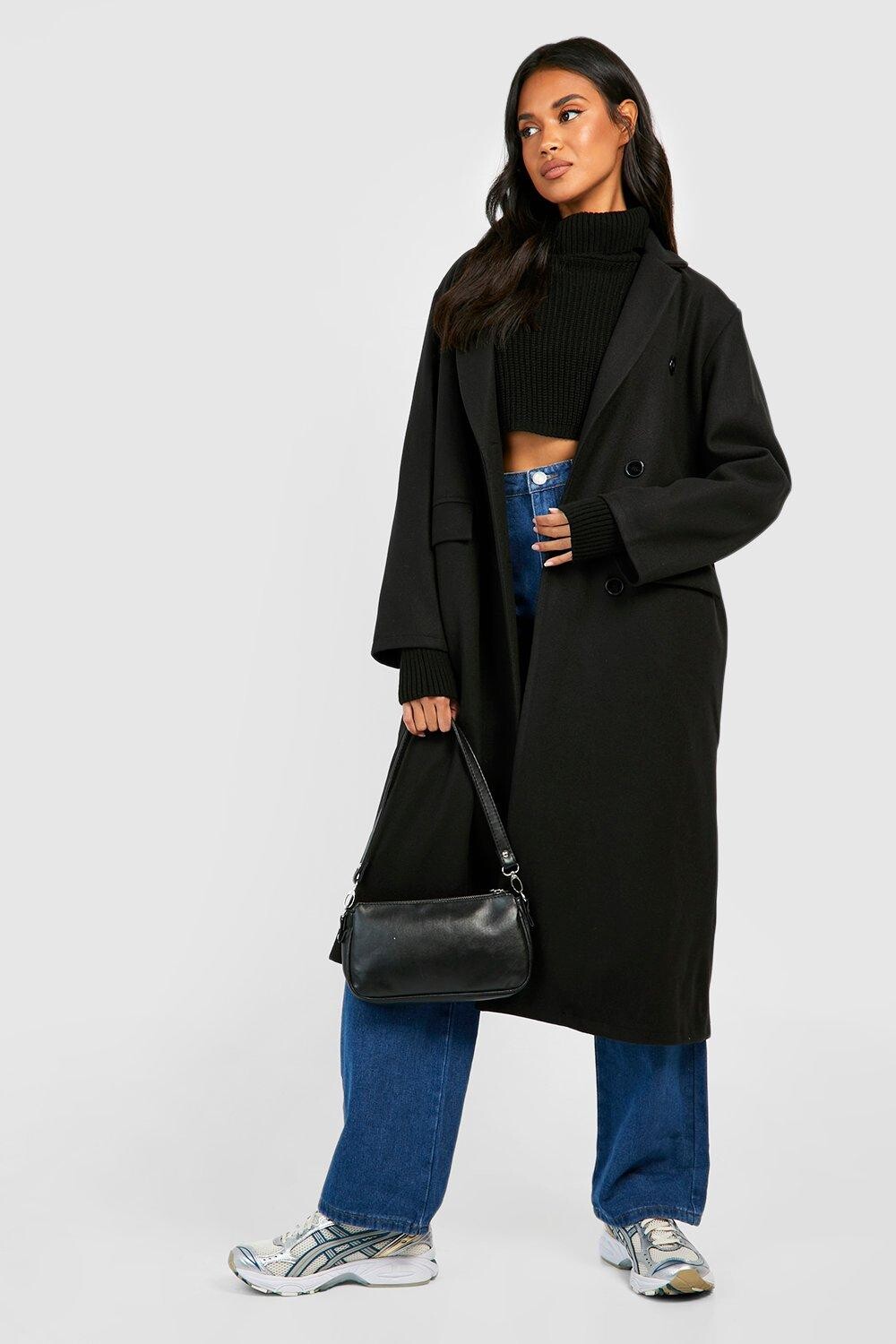 

Длинное шерстяное пальто boohoo, черный