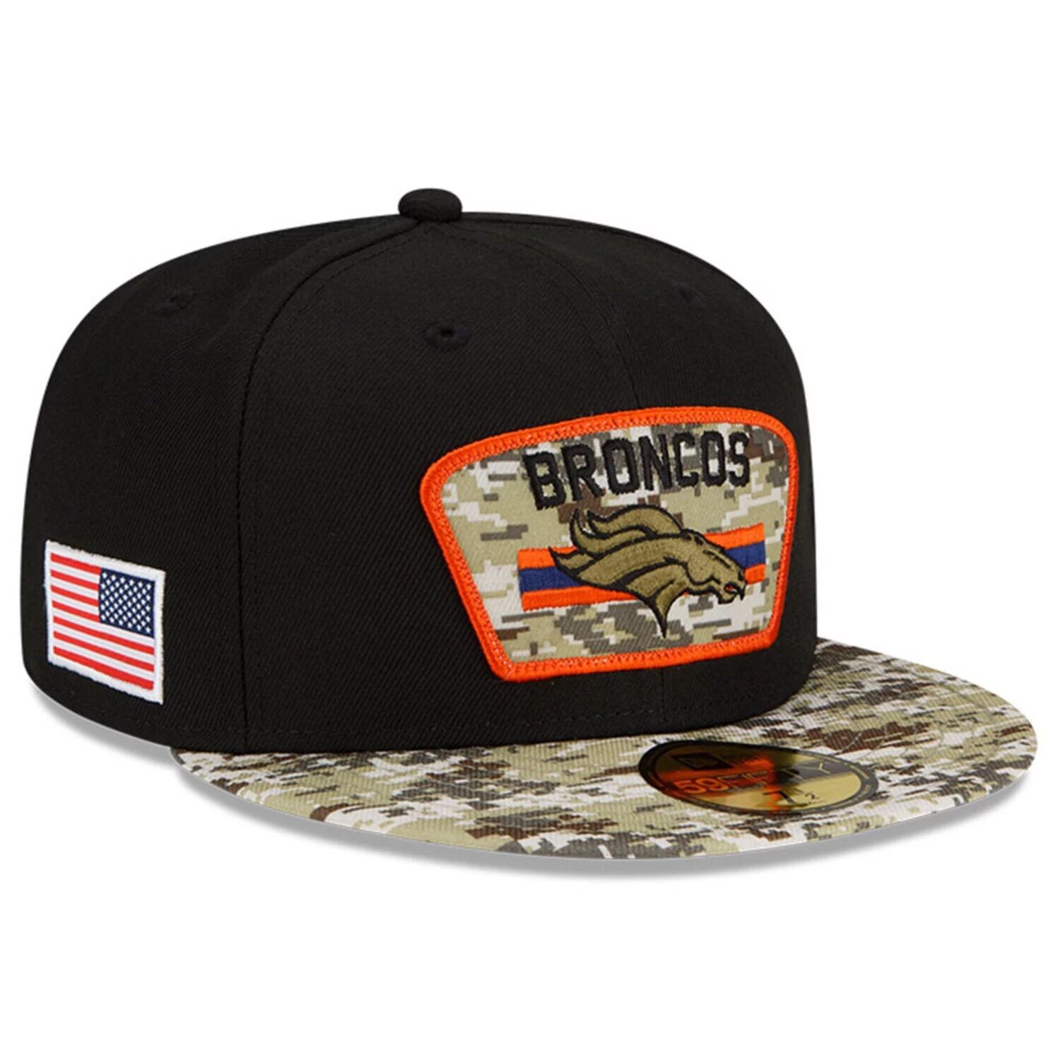 

Мужская облегающая шляпа New Era Black/Camo Denver Broncos 2021 Salute To Service 59FIFTY