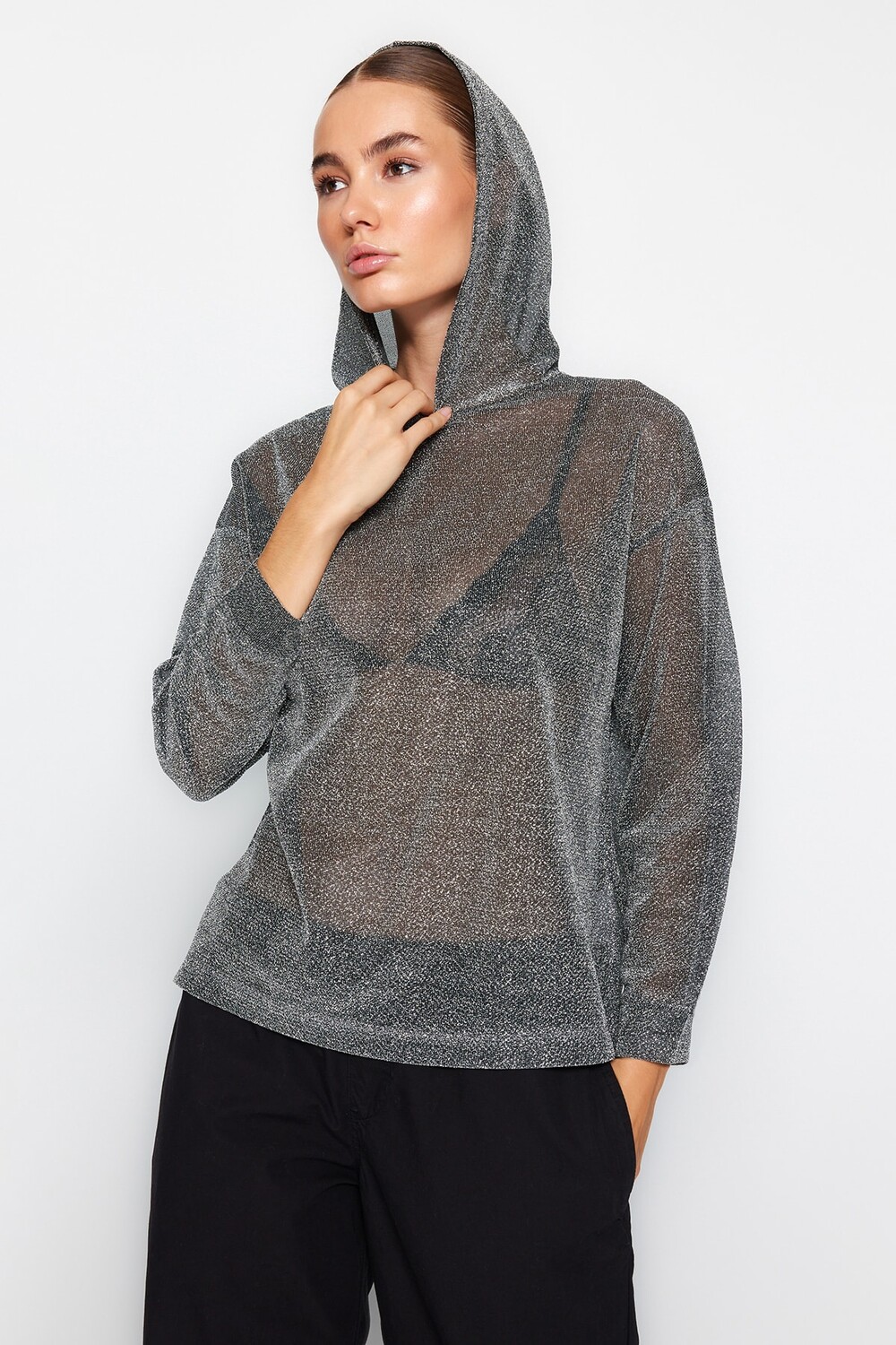 

Толстовка - Черный - Oversize Trendyol, черный