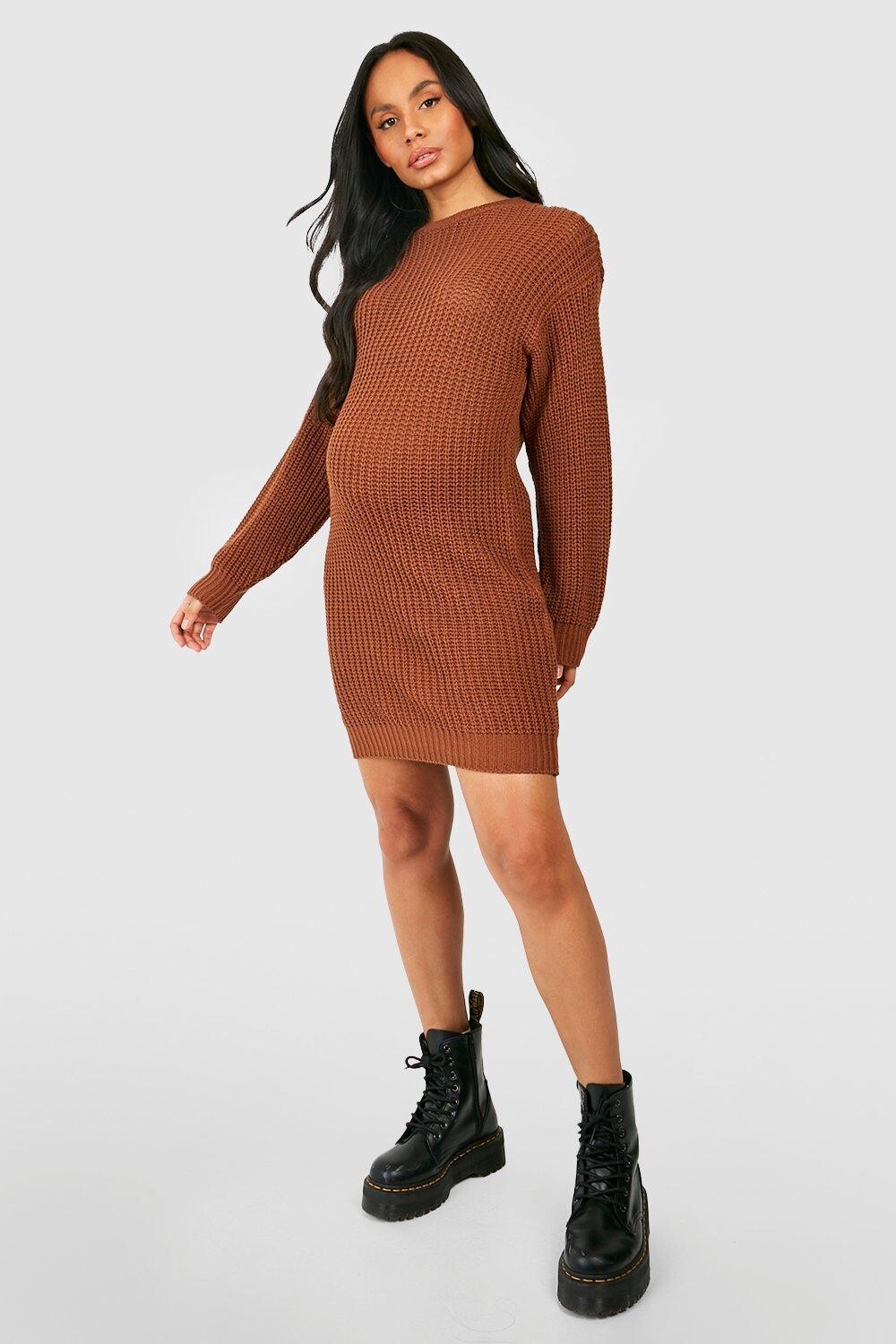 

Мини-платье-джемпер с напуском для беременных boohoo, бежевый