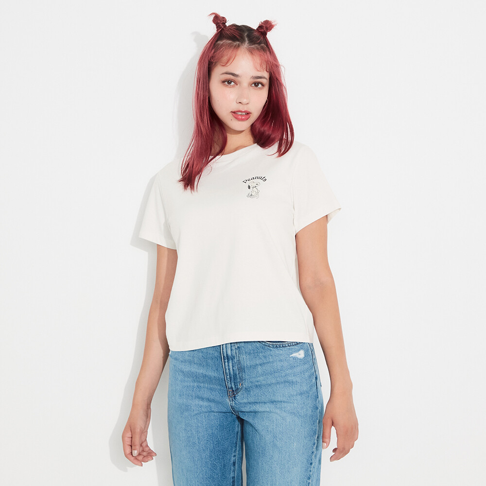 

Женская футболка Uniqlo PEANUTS с короткими рукавами, молочно-белый
