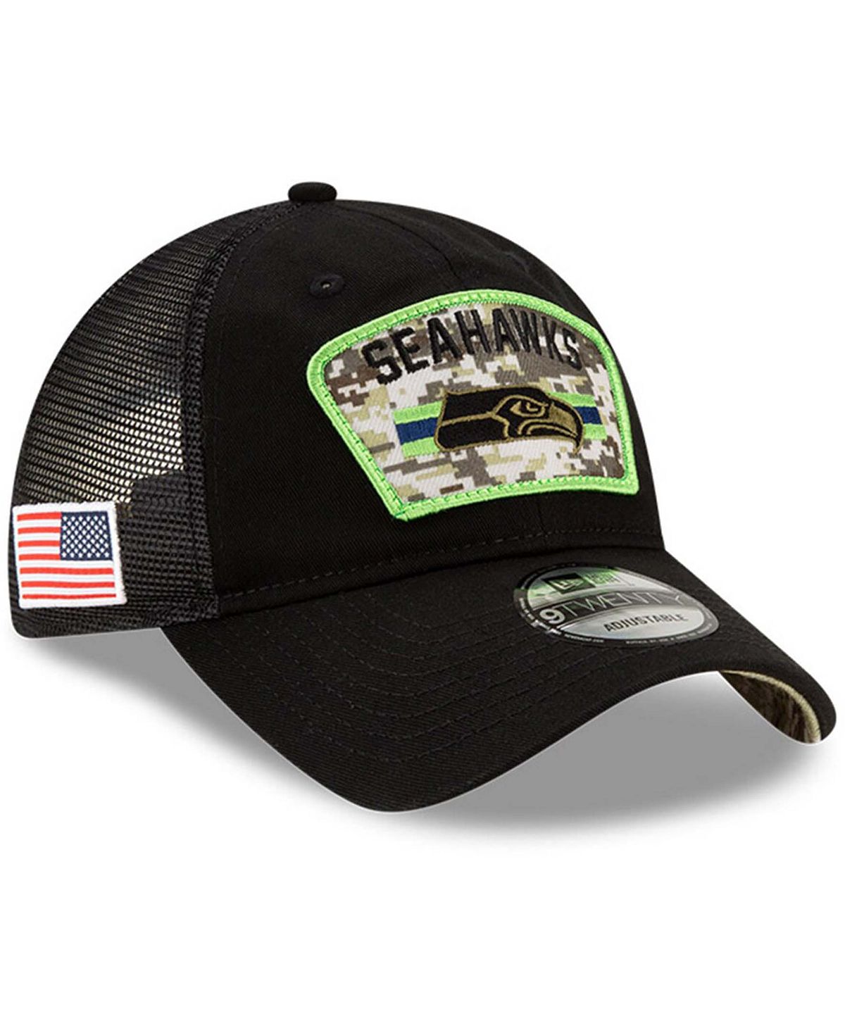 

Мужская черная регулируемая кепка Seattle Seahawks 2021 Salute To Service Trucker 9TWENTY New Era