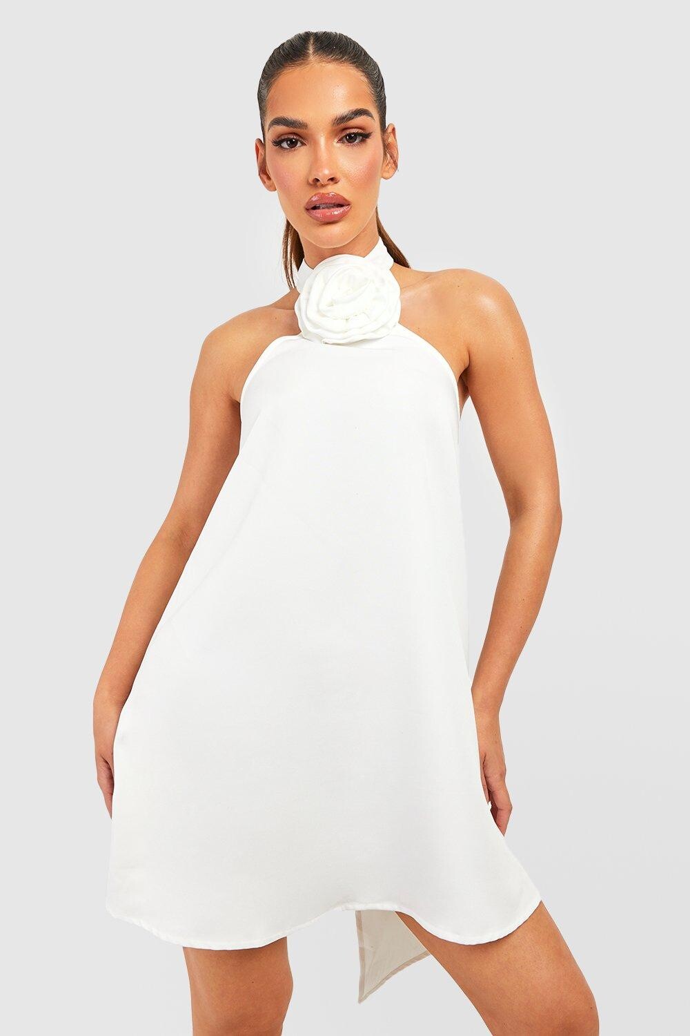 

Мини-платье с деталями розы Boohoo, белый