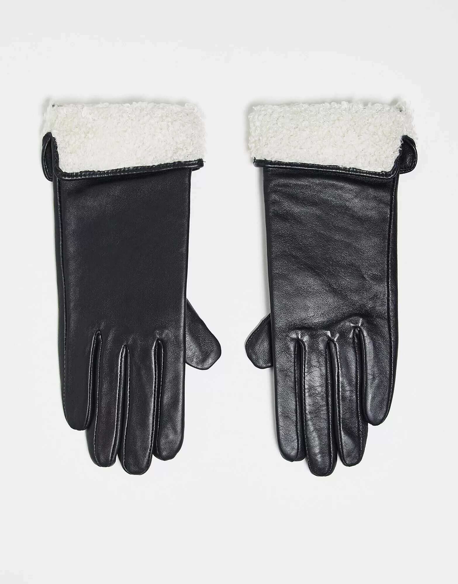 Черные кожаные перчатки с сенсорным экраном и манжетой борг ASOS