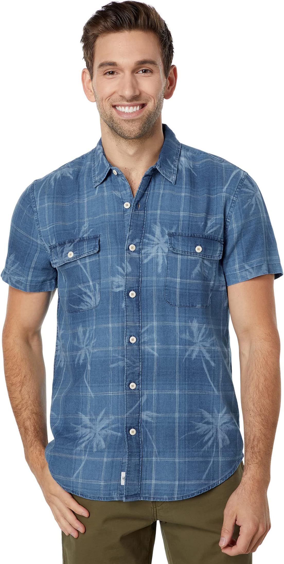 Рубашка с коротким рукавом для рабочей одежды цвета индиго Lucky Brand, цвет Palm Print hot sale bohemian palm print lace up jumpsuits