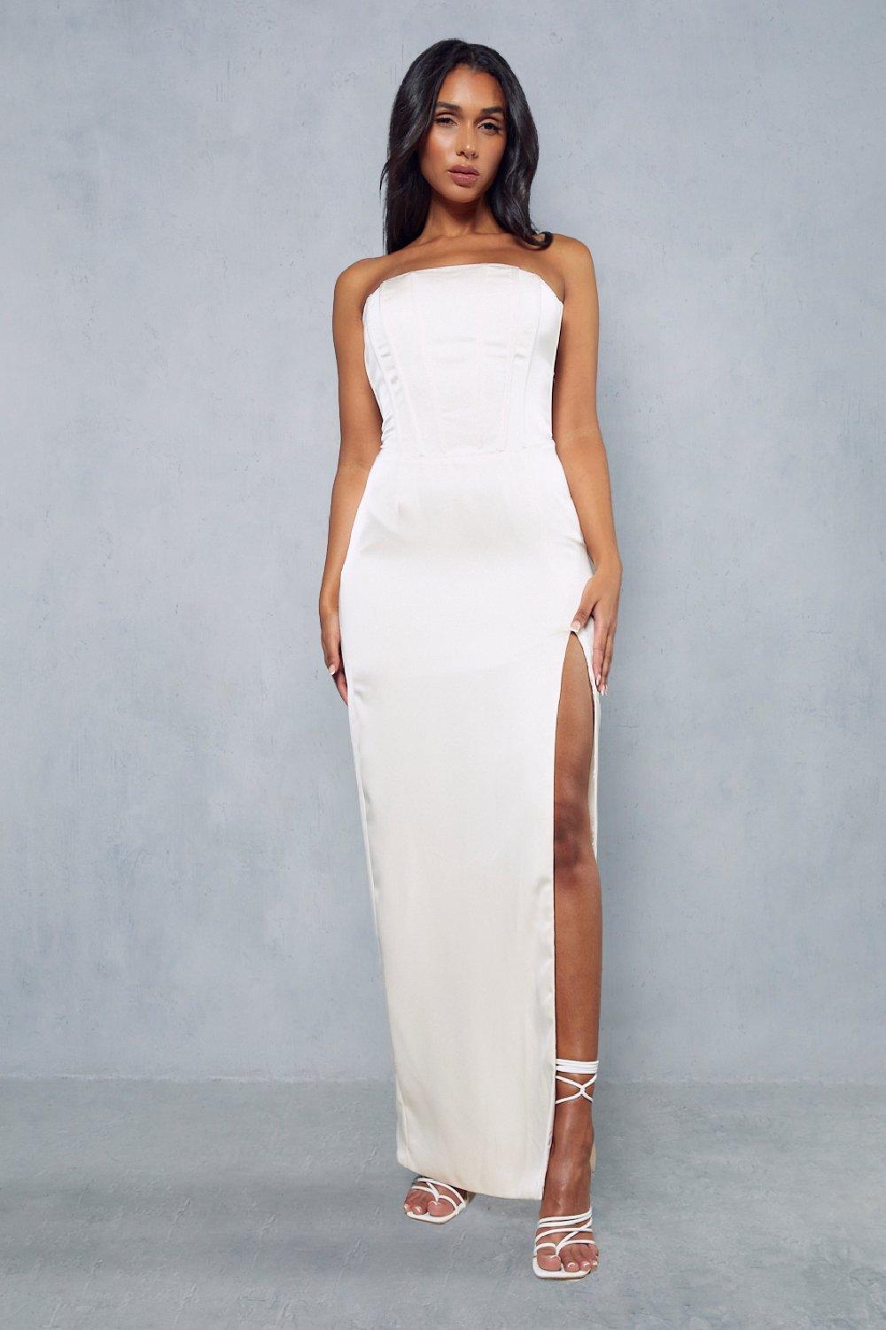 цена Платье макси из атласного корсета премиум-класса со шнуровкой сзади MISSPAP, белый