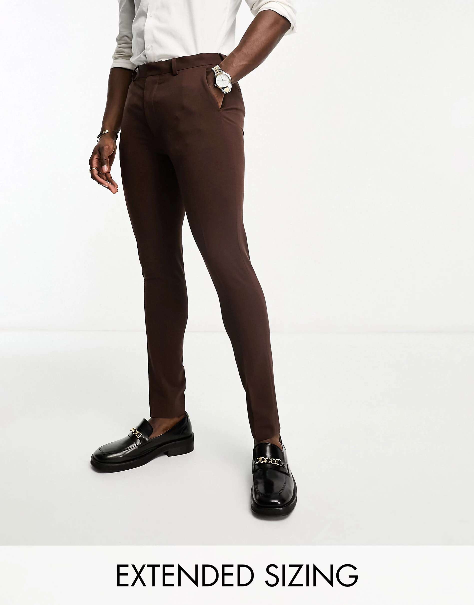 Шоколадные костюмные брюки суперскинни ASOS
