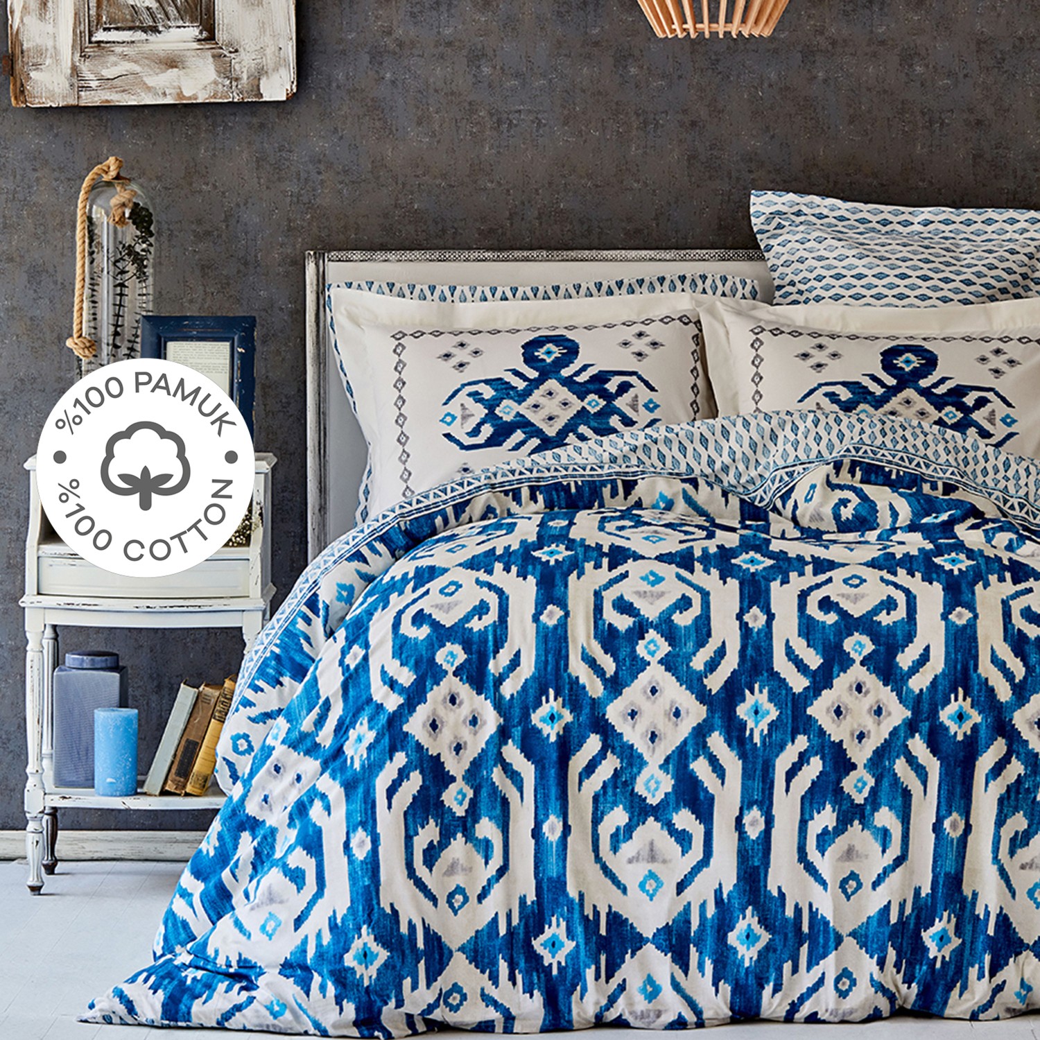 Karaca Home Neos Синий Комплект постельного белья из 100% хлопка
