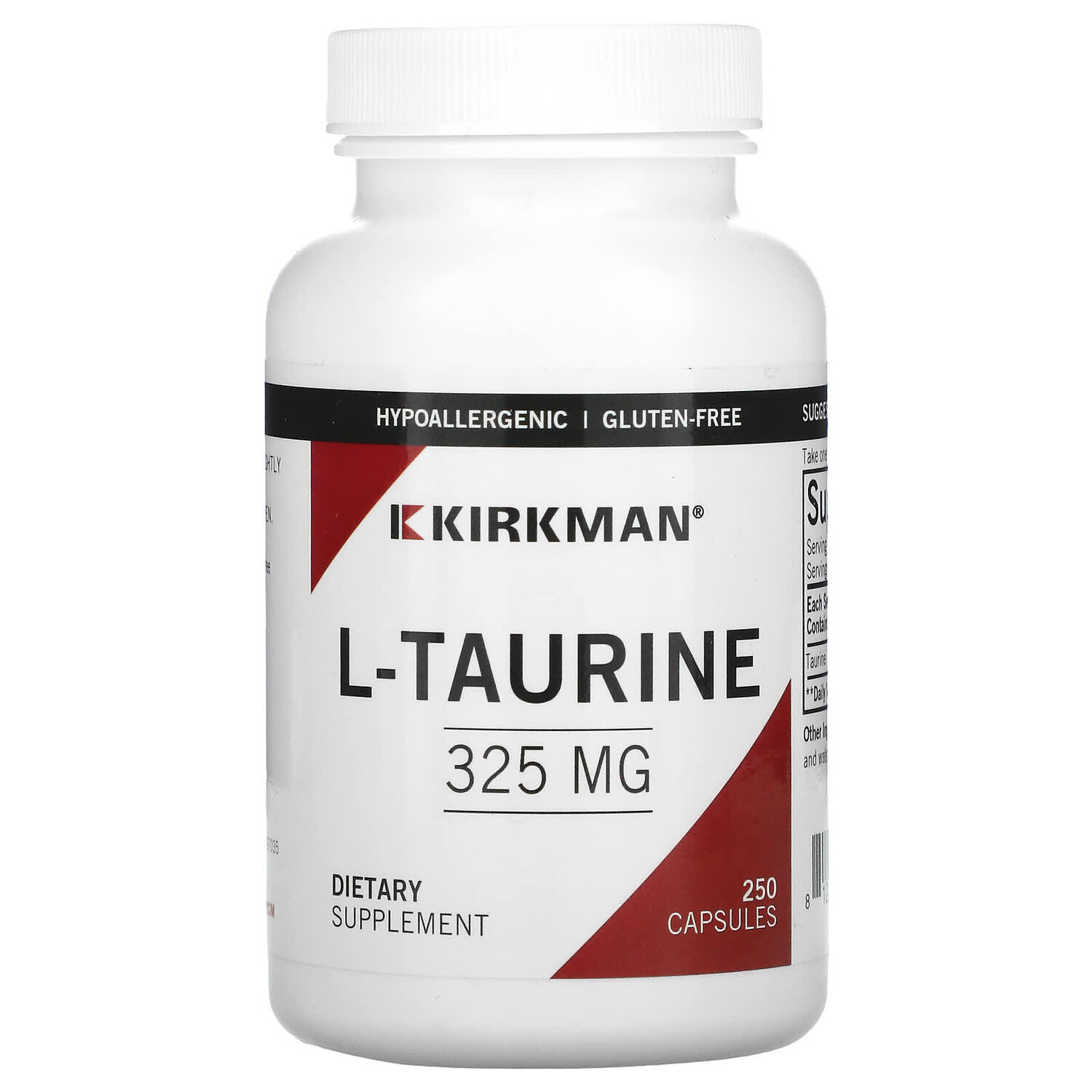 

L-таурин, 325 мг, 250 капсул, Kirkman Labs
